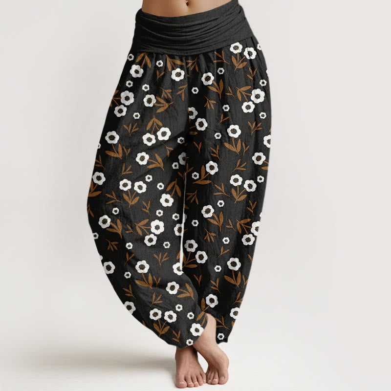 Buddha Stonesカジュアルシンプル花葉柄レディース伸縮性ウエストハーレムパンツ - 黒 - US22、 UK/AU26、 EU54 (6XL) - image 8
