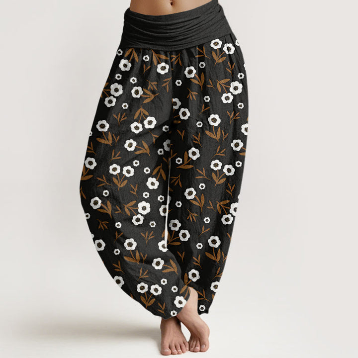 Buddha Stonesカジュアルシンプル花葉柄レディース伸縮性ウエストハーレムパンツ - 黒 - US22、 UK/AU26、 EU54 (6XL) - image 8
