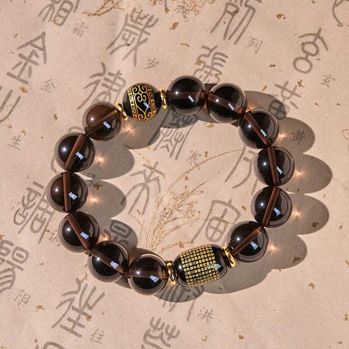 Buddha Stonesアイスオブシディアン 金刻印入りサンスクリット勇気ブレスレット