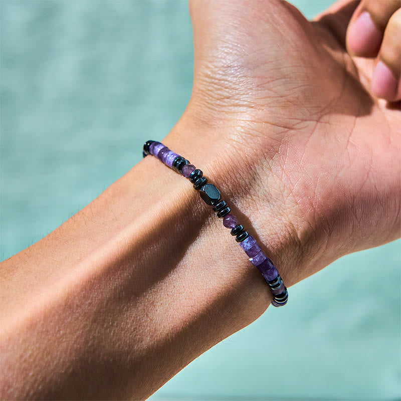 Buddha Stones アメジスト・ヘマタイトのスピリチュアルアウェアネスブレスレット - image 2