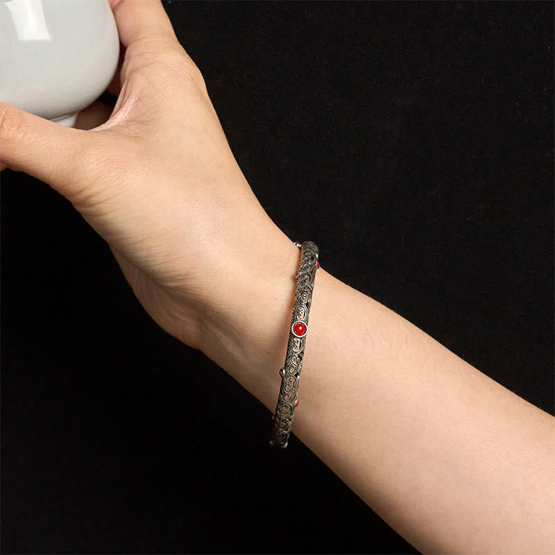 ヴィンテージ唐代の花模様彫刻赤瑪瑙銅製幸運ブレスレットバングル - image 16