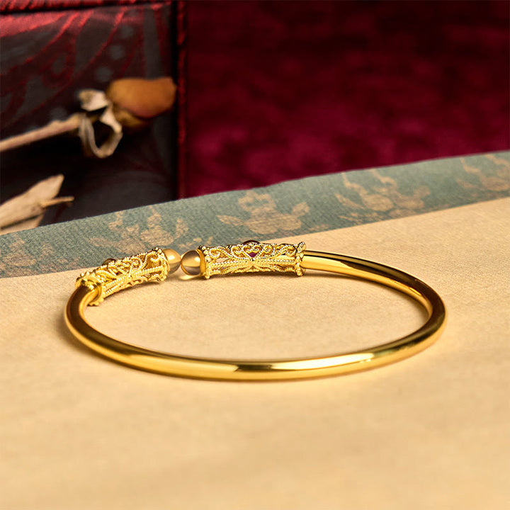Buddha Stones金色 花柄 レッドジルコン アンバー 銅 幸運 カフ ブレスレット バングル - image 4