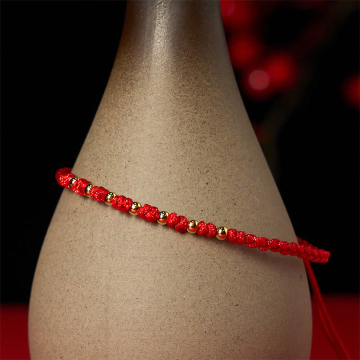 Buddha Stones925スターリングシルバーメッキゴールド赤紐編み込み守護ブレスレット - image 5