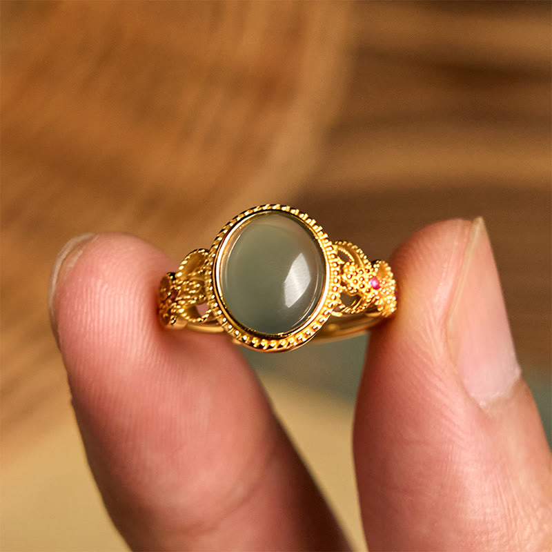 Buddha Stones天然 925 スターリングシルバー ゴールドメッキ 中空デザイン 翡翠 幸運 リング - image 15