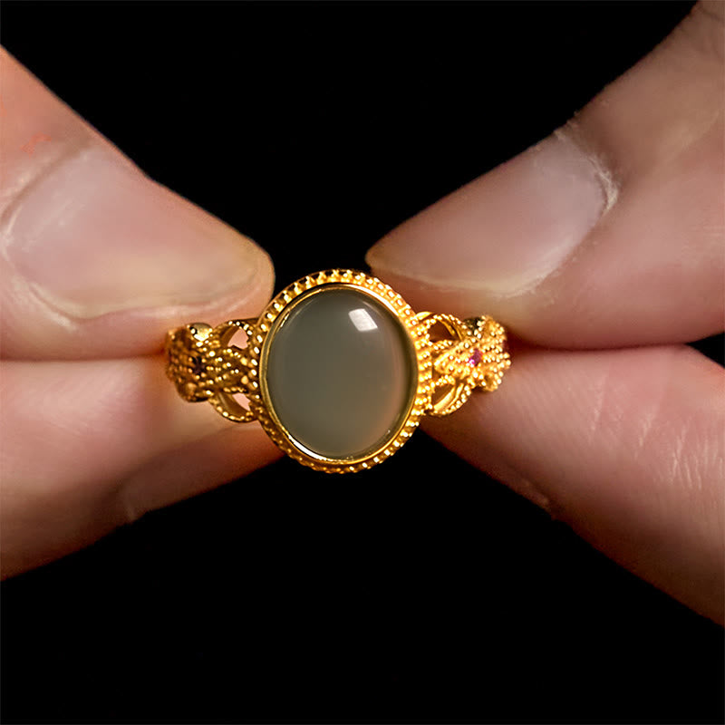 Buddha Stones天然 925 スターリングシルバー ゴールドメッキ 中空デザイン 翡翠 幸運 リング - image 16