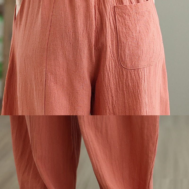 Buddha Stones無地プリーツデザイン アンクル丈 レディース コットンリネン ポケット付きパンツ - image 7