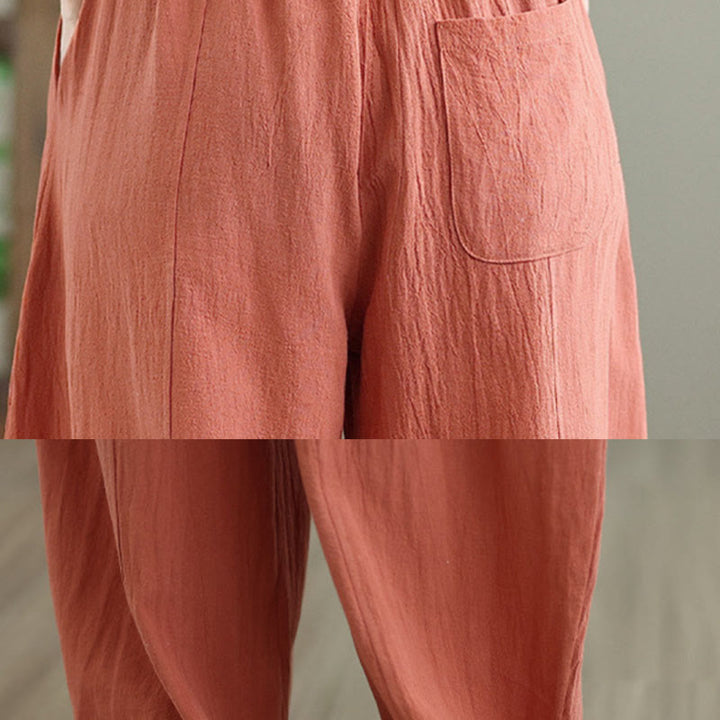Buddha Stones無地プリーツデザイン アンクル丈 レディース コットンリネン ポケット付きパンツ - image 7