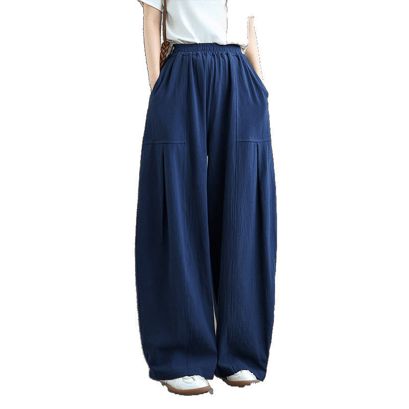 Buddha Stones無地プリーツデザイン アンクル丈 レディース コットンリネン ポケット付きパンツ - image 18
