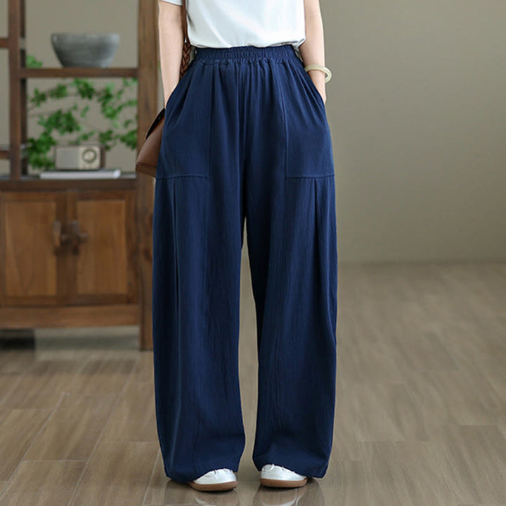 Buddha Stones無地プリーツデザイン アンクル丈 レディース コットンリネン ポケット付きパンツ - image 15