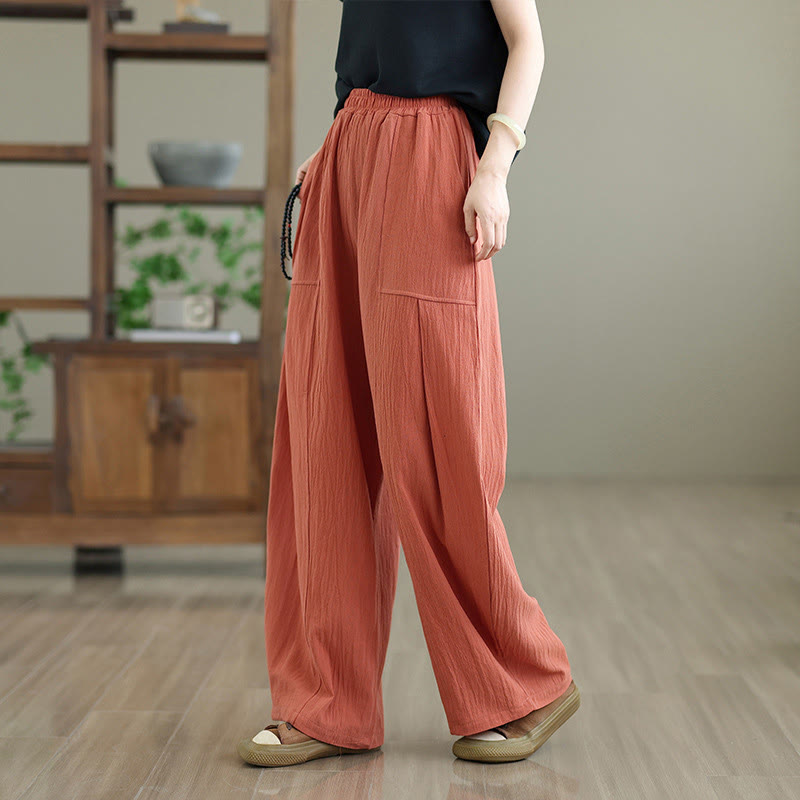 Buddha Stones無地プリーツデザイン アンクル丈 レディース コットンリネン ポケット付きパンツ - image 2