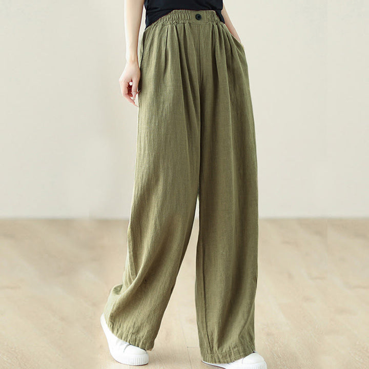 Buddha Stones通勤用ボタンデザイン レディース コットンリネン 伸縮性ウエストバンド ポケット付きパンツ - image 7