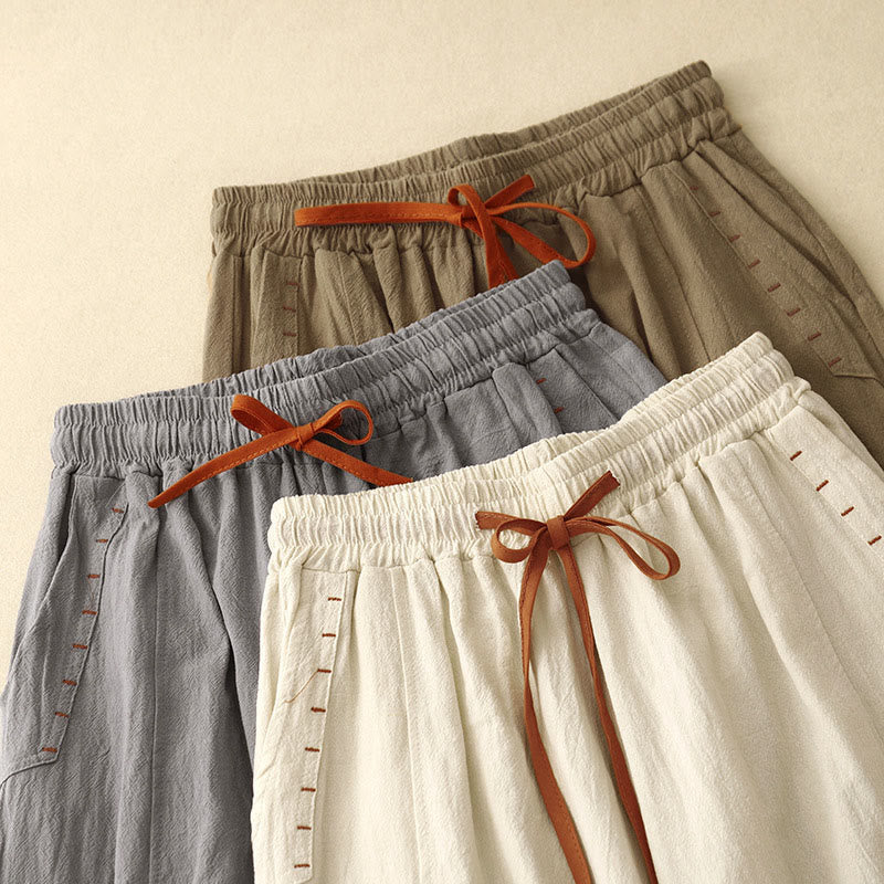 Buddha Stonesカジュアル サイドスリットデザイン コットン レディース ワイドレッグ 7-8丈パンツ ポケット付き - image 16