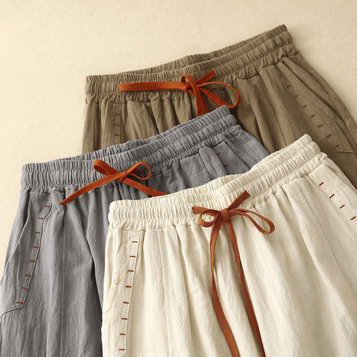 Buddha Stonesカジュアル サイドスリットデザイン コットン レディース ワイドレッグ 7-8丈パンツ ポケット付き - image 16