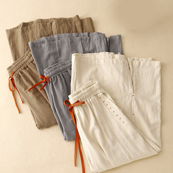 Buddha Stonesカジュアル サイドスリットデザイン コットン レディース ワイドレッグ 7-8丈パンツ ポケット付き - image 16