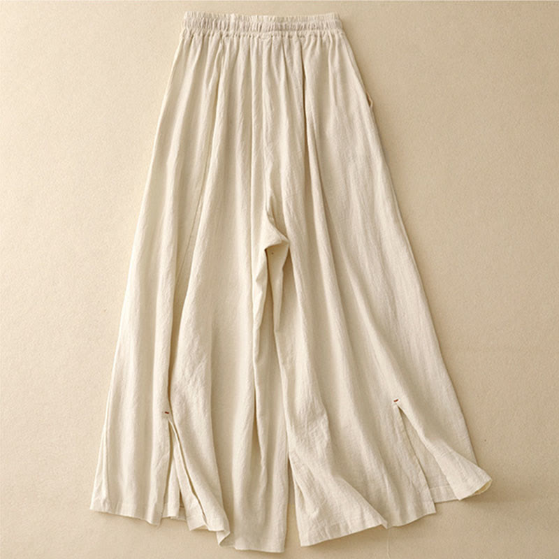 Buddha Stonesカジュアル サイドスリットデザイン コットン レディース ワイドレッグ 7-8丈パンツ ポケット付き - image 4