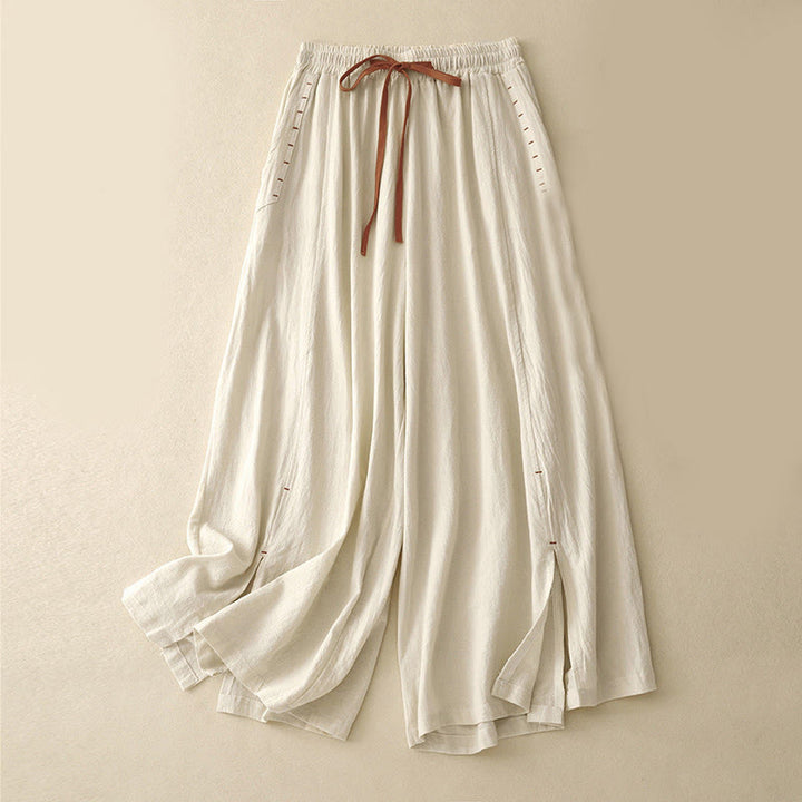 Buddha Stonesカジュアル サイドスリットデザイン コットン レディース ワイドレッグ 7-8丈パンツ ポケット付き - コーンシルク - US8-10，UK/AU12-14，EU40-42 (2XL) - image 4