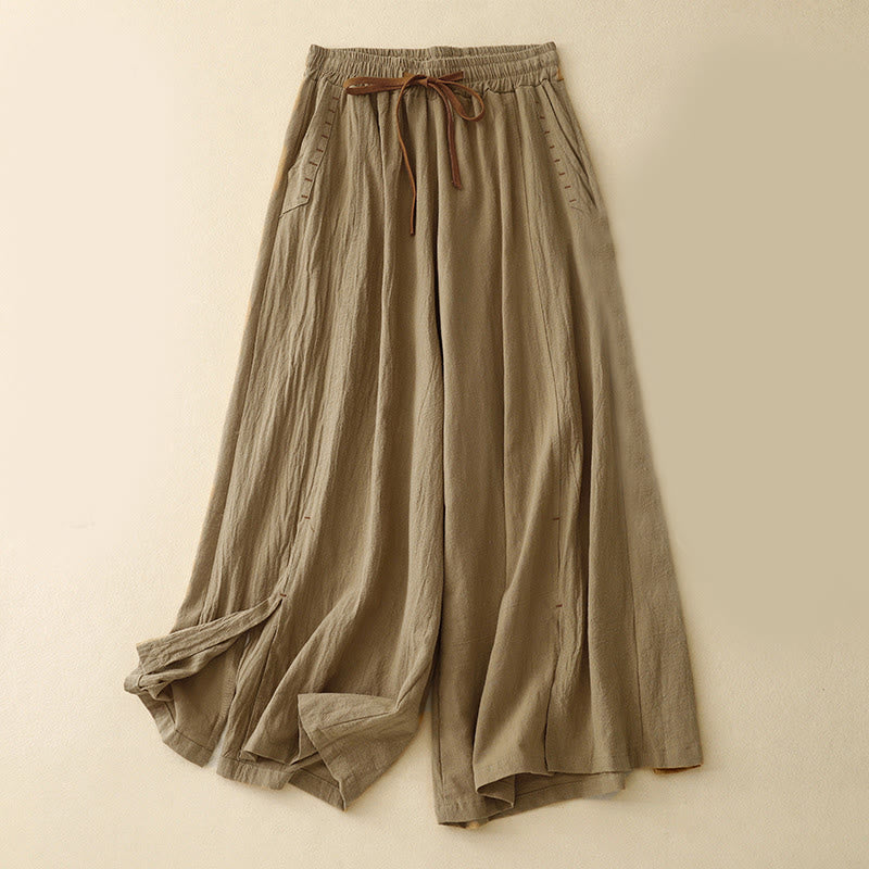 Buddha Stonesカジュアル サイドスリットデザイン コットン レディース ワイドレッグ 7-8丈パンツ ポケット付き - ダークゴールデンロッド - US8-10，UK/AU12-14，EU40-42 (2XL) - image 1