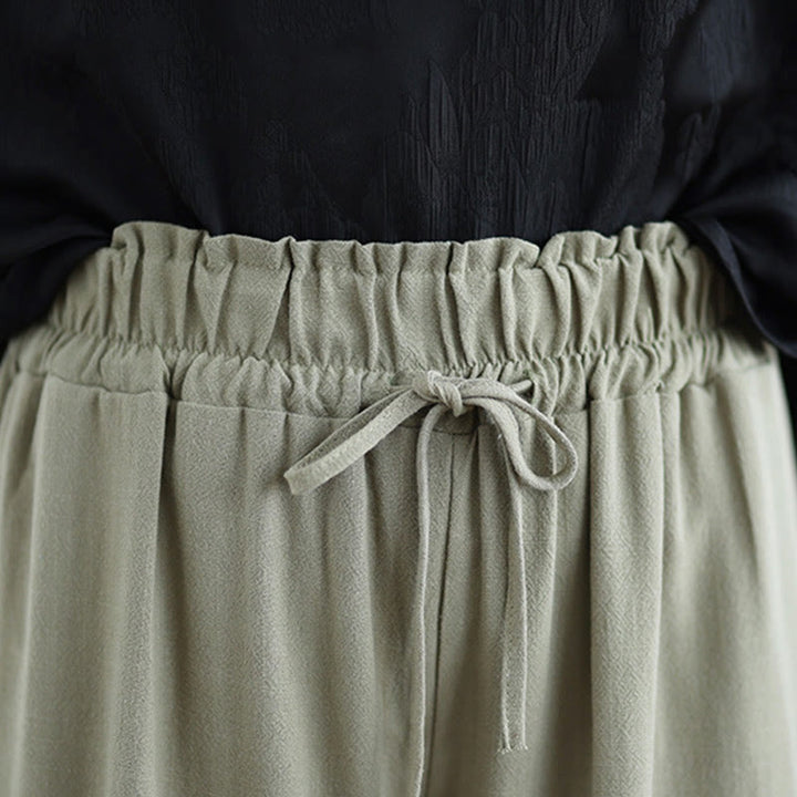 Buddha Stones通勤用 無地 シンプル レースアップデザイン レディース ワイドレッグ コットンリネン パンツ ポケット付き - image 5