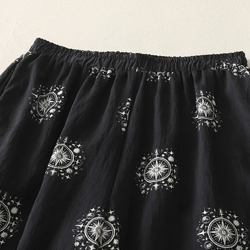 Buddha Stonesボヘミアンプリント天体柄レディースワイドレッグコットンパンツ（ポケット付き） - image 2