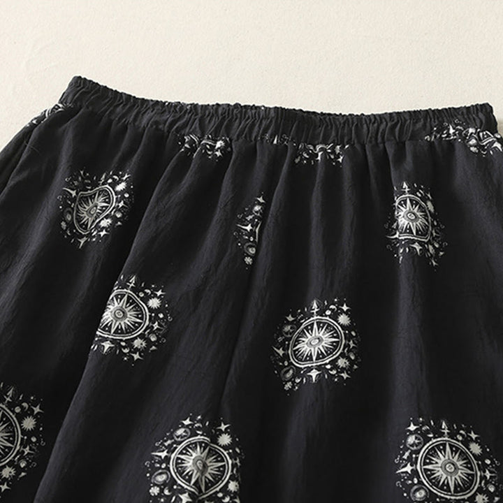 Buddha Stonesボヘミアンプリント天体柄レディースワイドレッグコットンパンツ（ポケット付き） - image 2