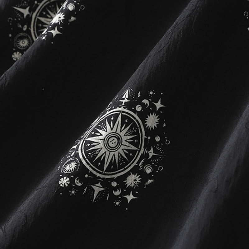 Buddha Stonesボヘミアンプリント天体柄レディースワイドレッグコットンパンツ（ポケット付き） - image 2