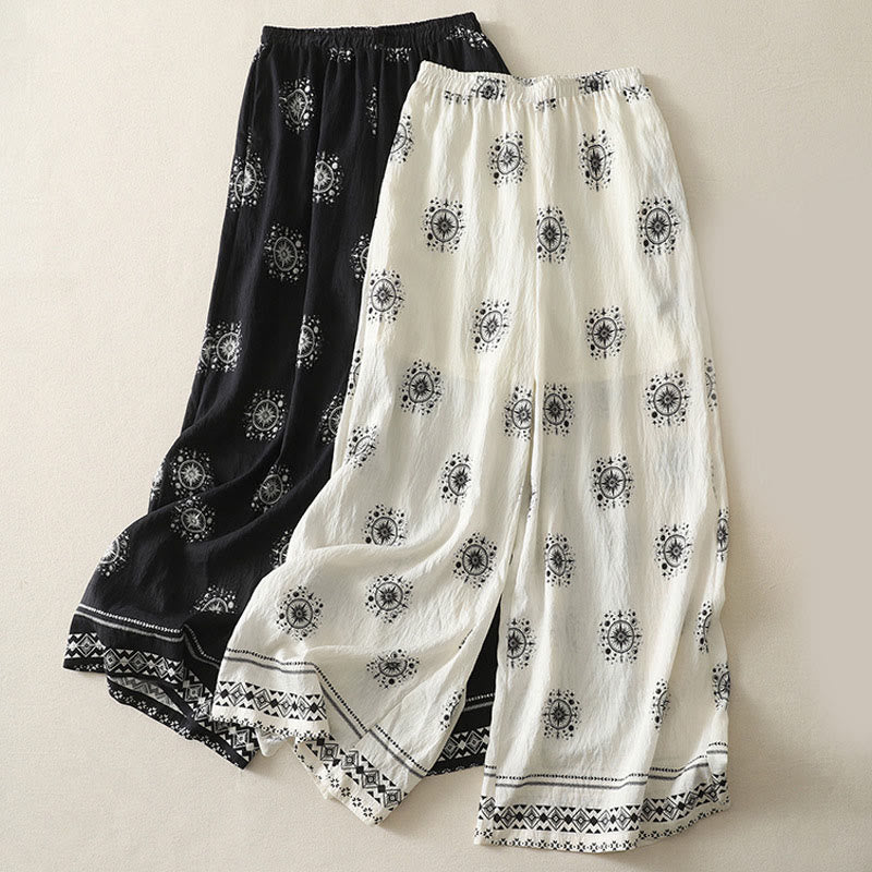 Buddha Stonesボヘミアンプリント天体柄レディースワイドレッグコットンパンツ（ポケット付き） - image 15