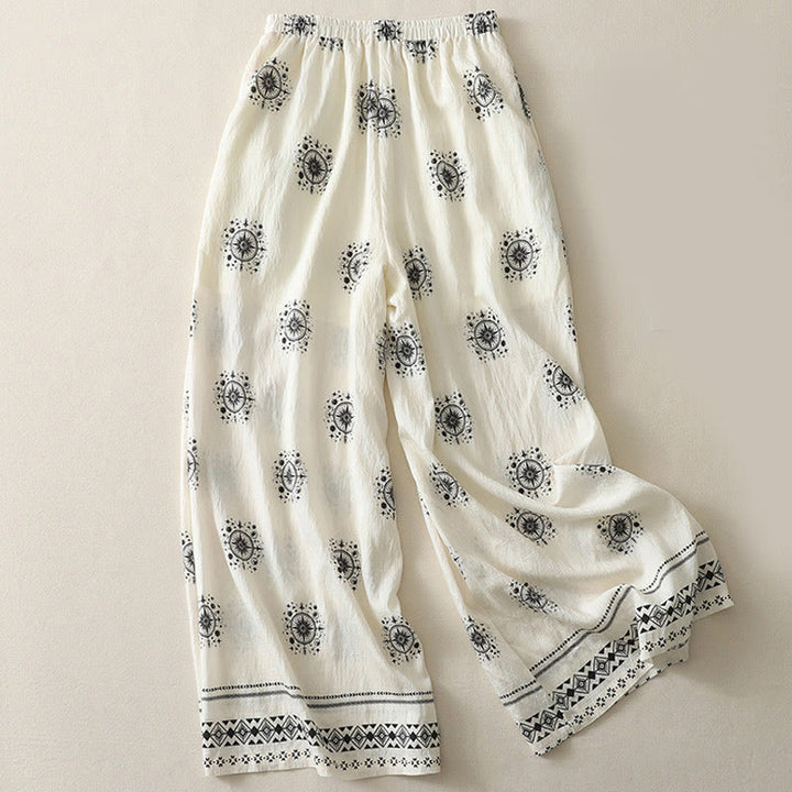 Buddha Stonesボヘミアンプリント天体柄レディースワイドレッグコットンパンツ（ポケット付き） - image 6