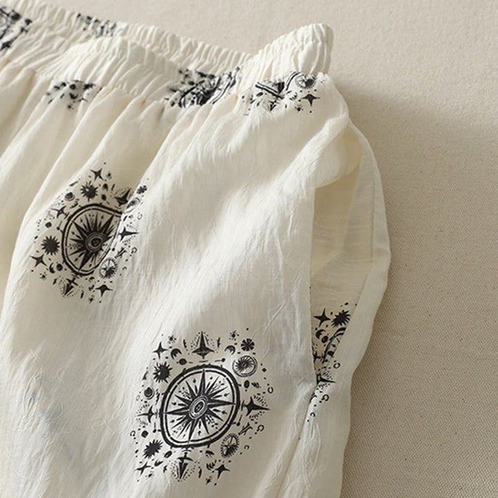 Buddha Stonesボヘミアンプリント天体柄レディースワイドレッグコットンパンツ（ポケット付き） - image 8