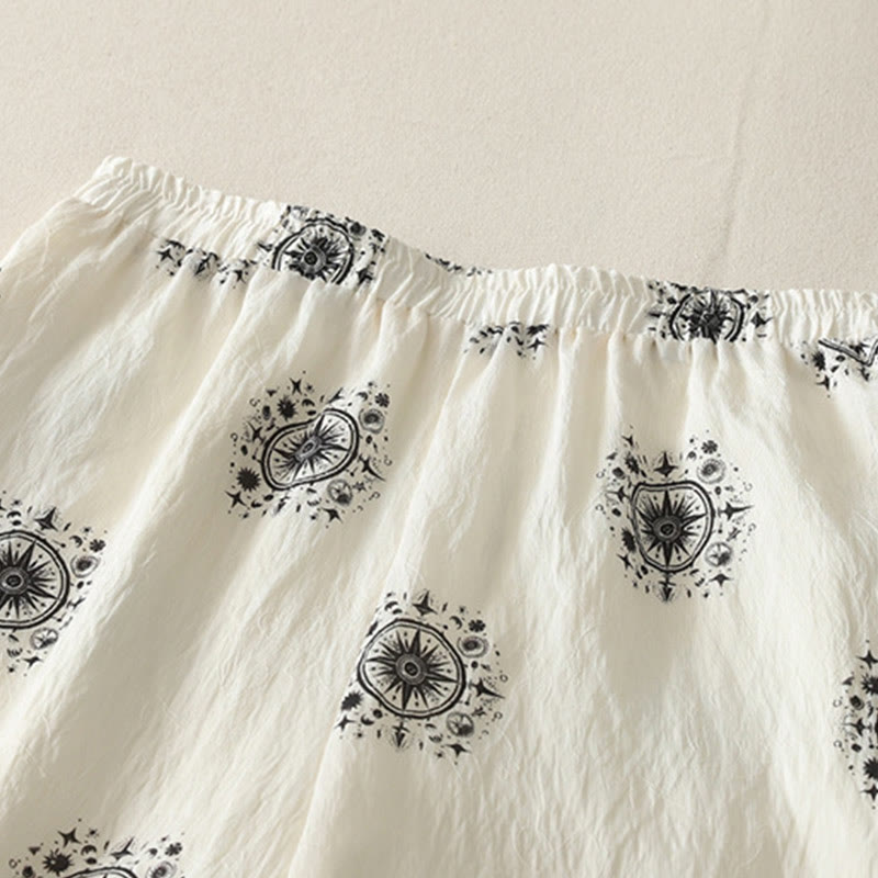 Buddha Stonesボヘミアンプリント天体柄レディースワイドレッグコットンパンツ（ポケット付き） - image 7