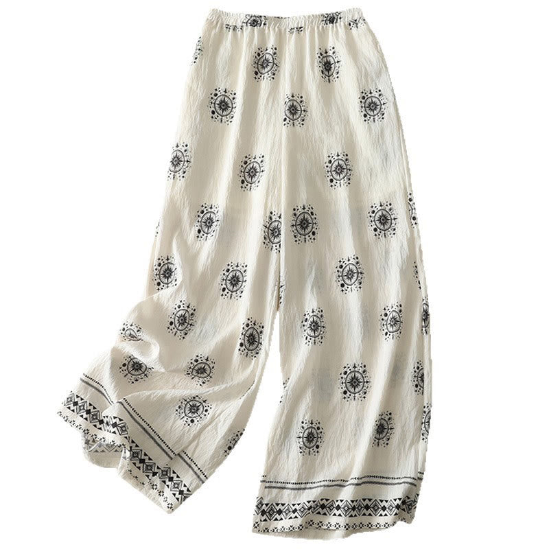 Buddha Stonesボヘミアンプリント天体柄レディースワイドレッグコットンパンツ（ポケット付き） - image 14