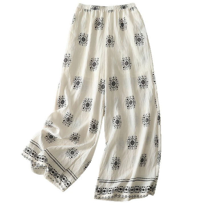 Buddha Stonesボヘミアンプリント天体柄レディースワイドレッグコットンパンツ（ポケット付き） - image 14