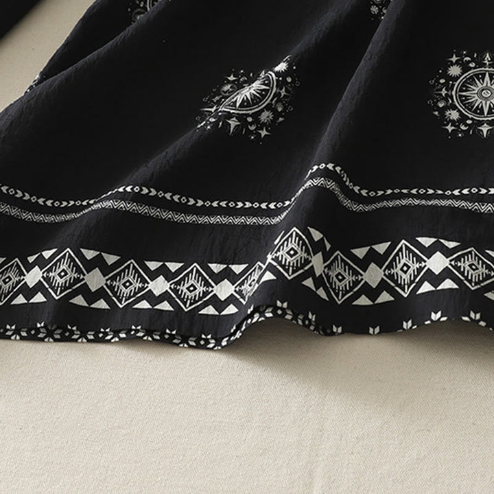 Buddha Stonesボヘミアンプリント天体柄レディースワイドレッグコットンパンツ（ポケット付き） - image 3