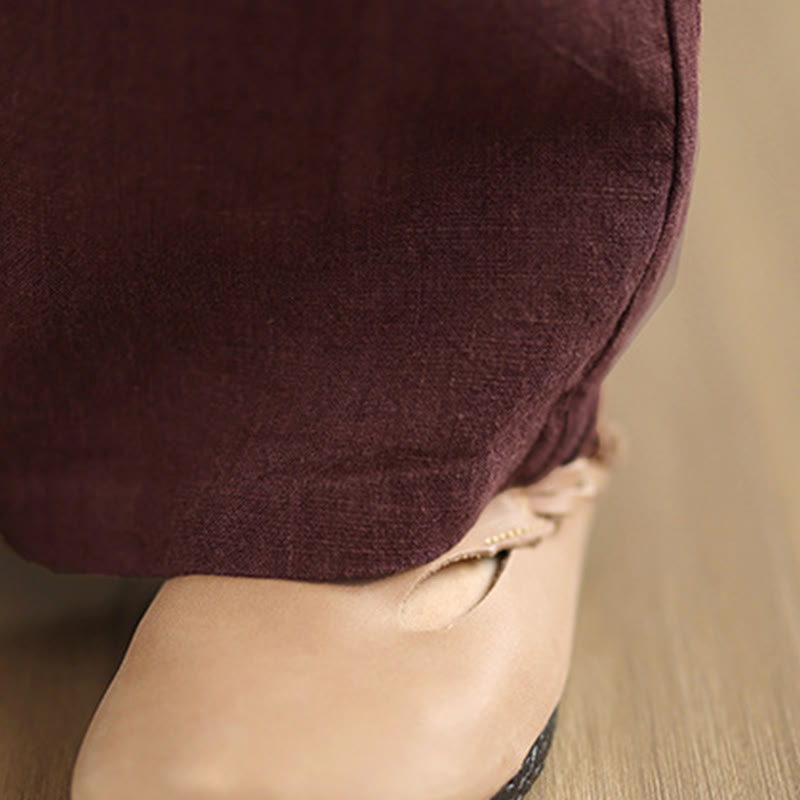 Buddha Stones通勤用レトロ無地レディースハーレムドローストリングコットンパンツ ポケット付き - image 13