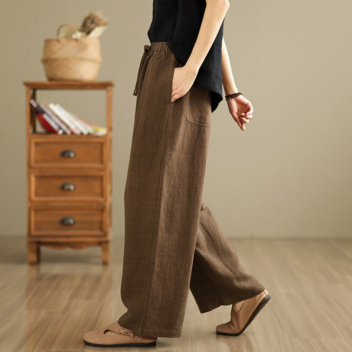 Buddha Stones通勤用レトロ無地レディースハーレムドローストリングコットンパンツ ポケット付き - image 17