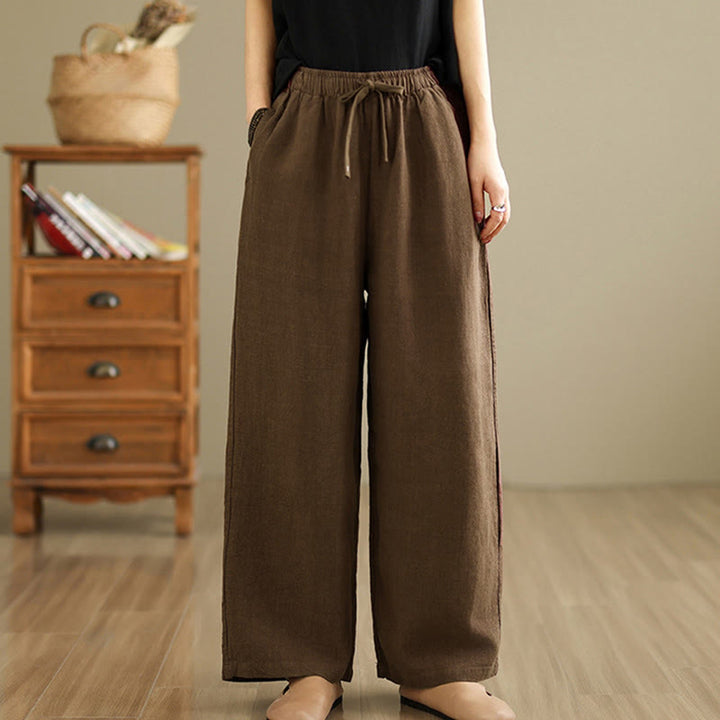 Buddha Stones通勤用レトロ無地レディースハーレムドローストリングコットンパンツ ポケット付き - image 17