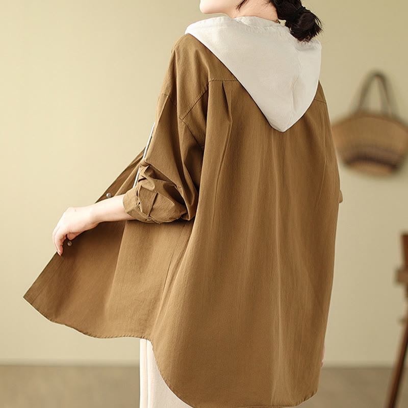 Buddha Stonesカジュアル通勤用ドローストリングパーカー レディース コットンリネン ジャケット ポケット付き - image 8