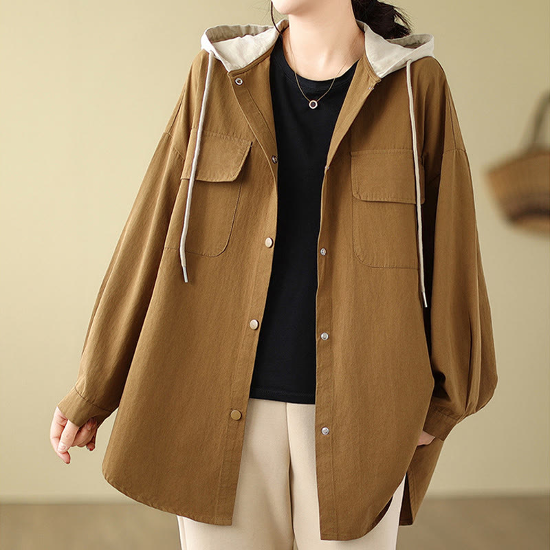 Buddha Stonesカジュアル通勤用ドローストリングパーカー レディース コットンリネン ジャケット ポケット付き - image 10