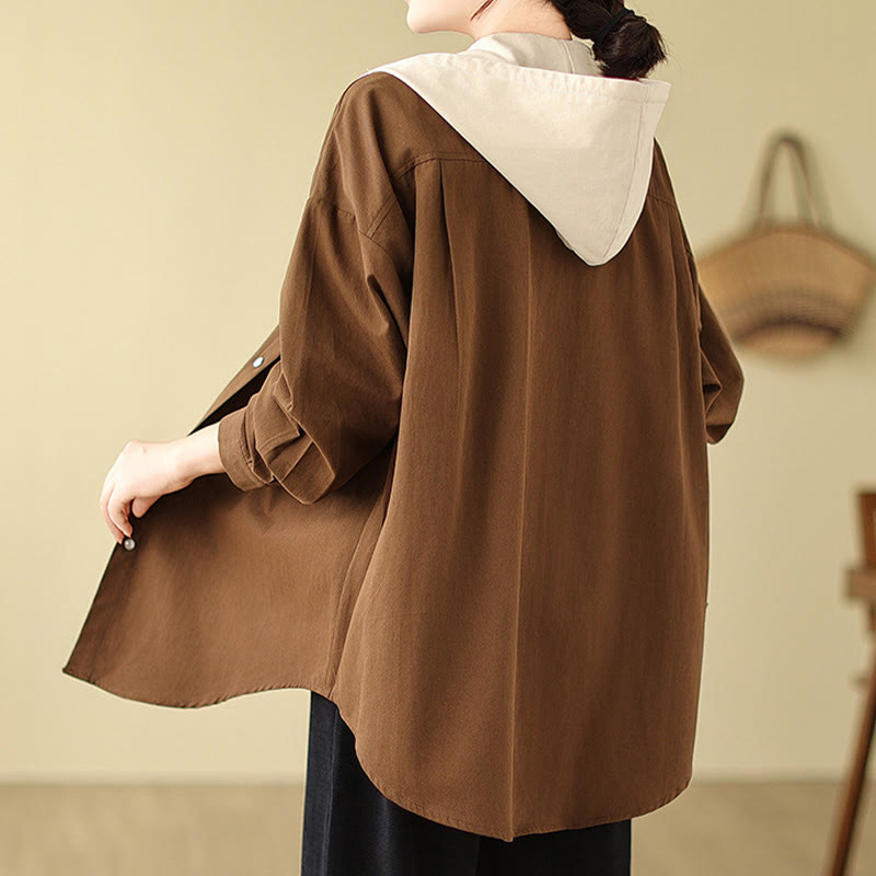 Buddha Stonesカジュアル通勤用ドローストリングパーカー レディース コットンリネン ジャケット ポケット付き - image 3