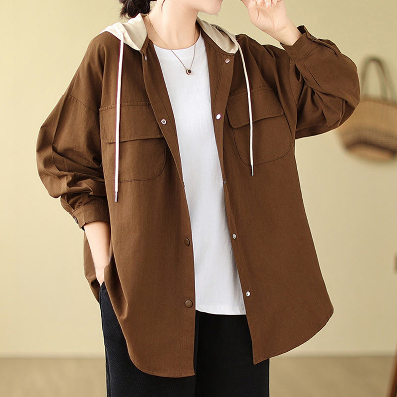 Buddha Stonesカジュアル通勤用ドローストリングパーカー レディース コットンリネン ジャケット ポケット付き - image 5