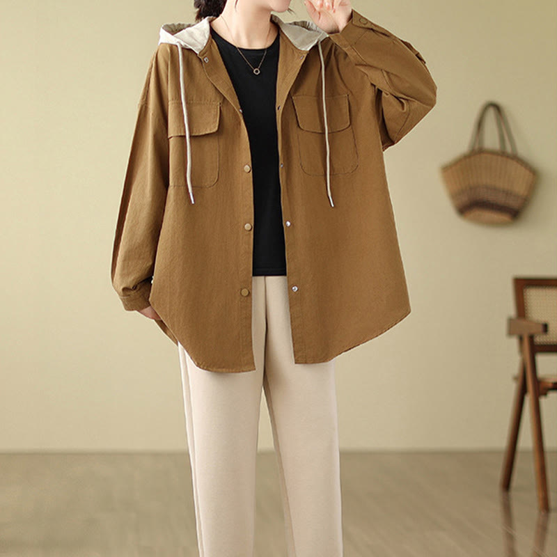 Buddha Stonesカジュアル通勤用ドローストリングパーカー レディース コットンリネン ジャケット ポケット付き - image 12