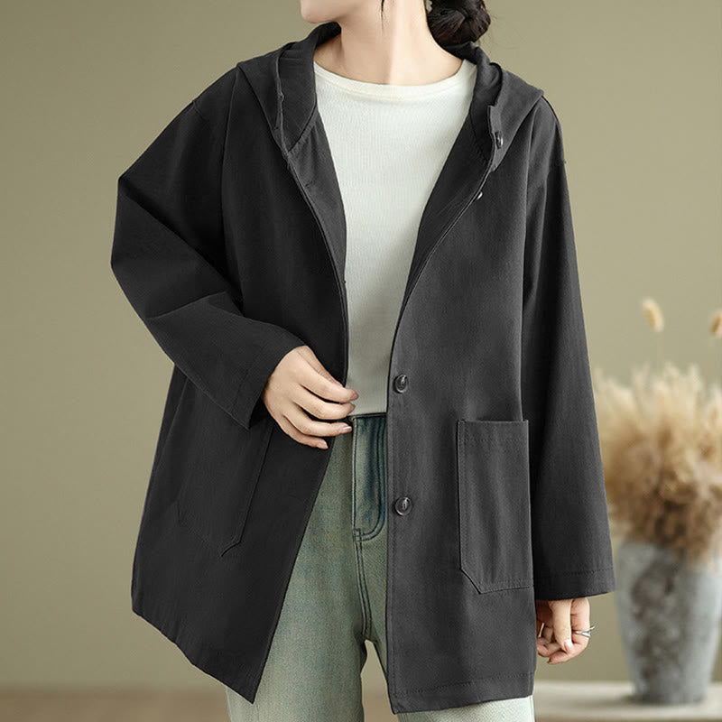 Buddha Stones秋冬ヴィンテージパーカー レディース コットンリネンジャケット フロントポケット付き - image 19