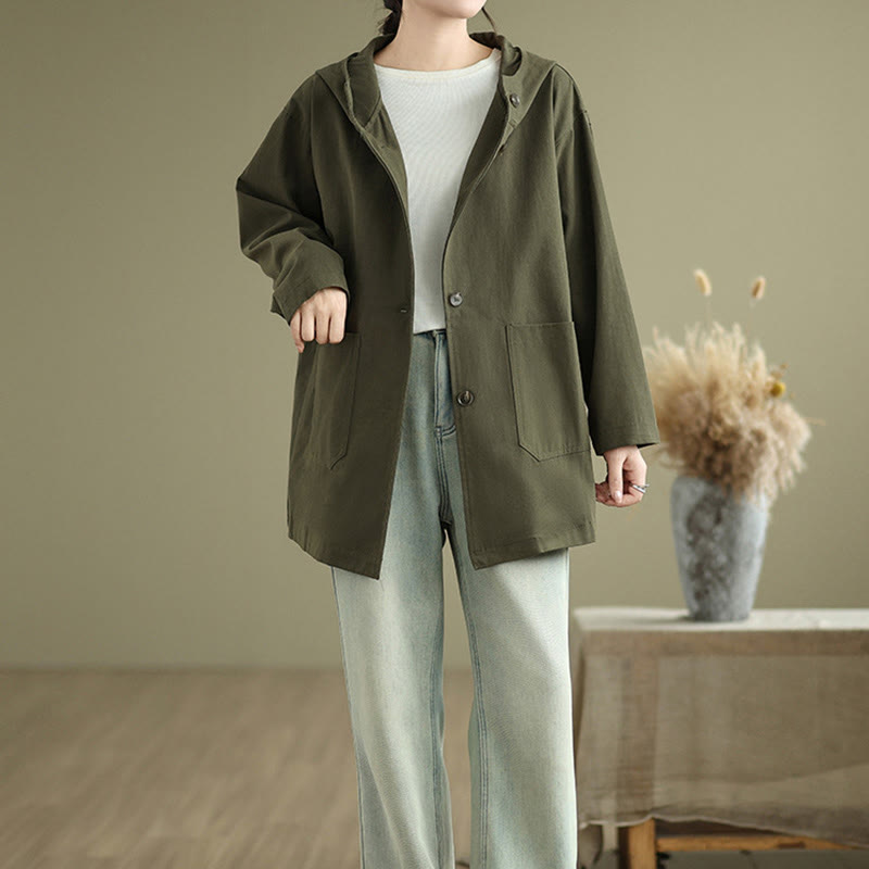 Buddha Stones秋冬ヴィンテージパーカー レディース コットンリネンジャケット フロントポケット付き - image 5