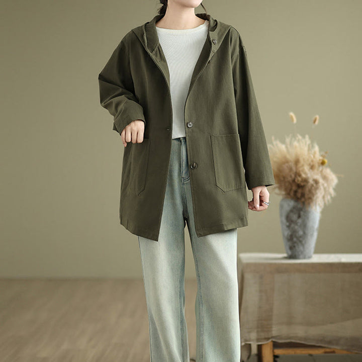 Buddha Stones秋冬ヴィンテージパーカー レディース コットンリネンジャケット フロントポケット付き - image 5