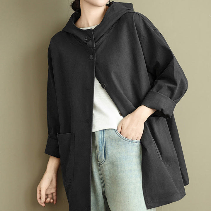 Buddha Stones秋冬ヴィンテージパーカー レディース コットンリネンジャケット フロントポケット付き - image 18