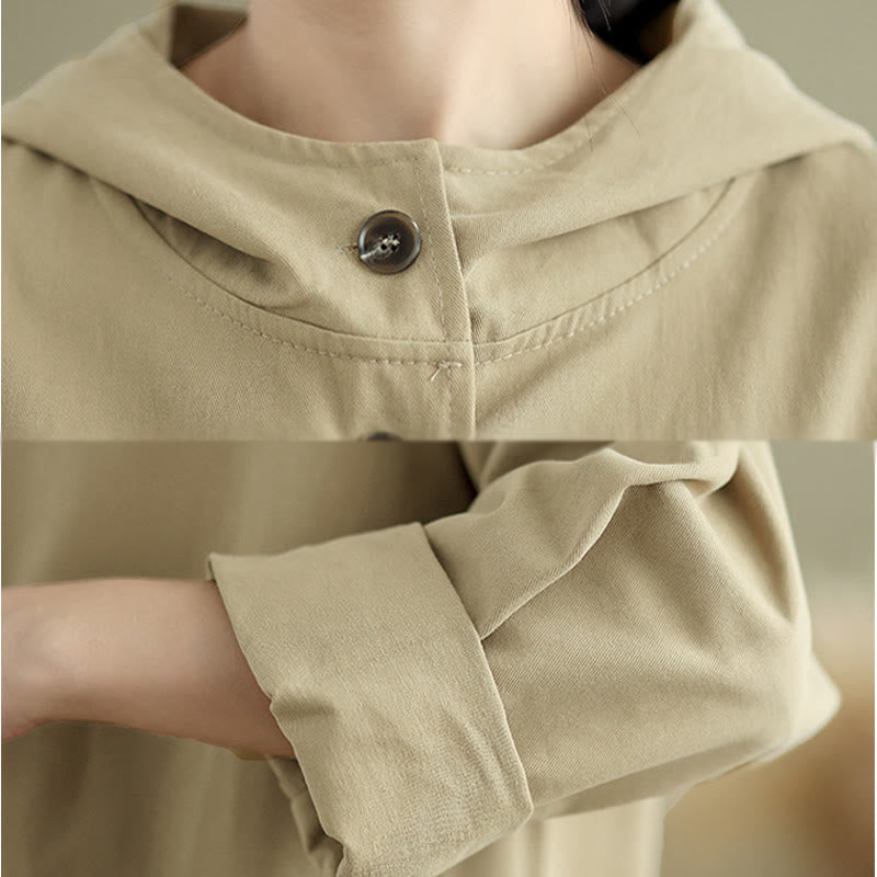 Buddha Stones秋冬ヴィンテージパーカー レディース コットンリネンジャケット フロントポケット付き - image 13