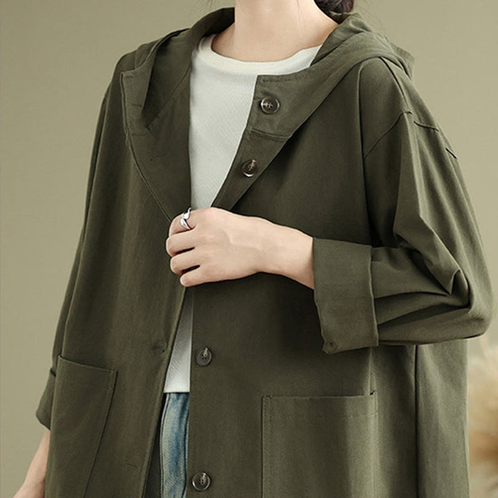 Buddha Stones秋冬ヴィンテージパーカー レディース コットンリネンジャケット フロントポケット付き - image 4