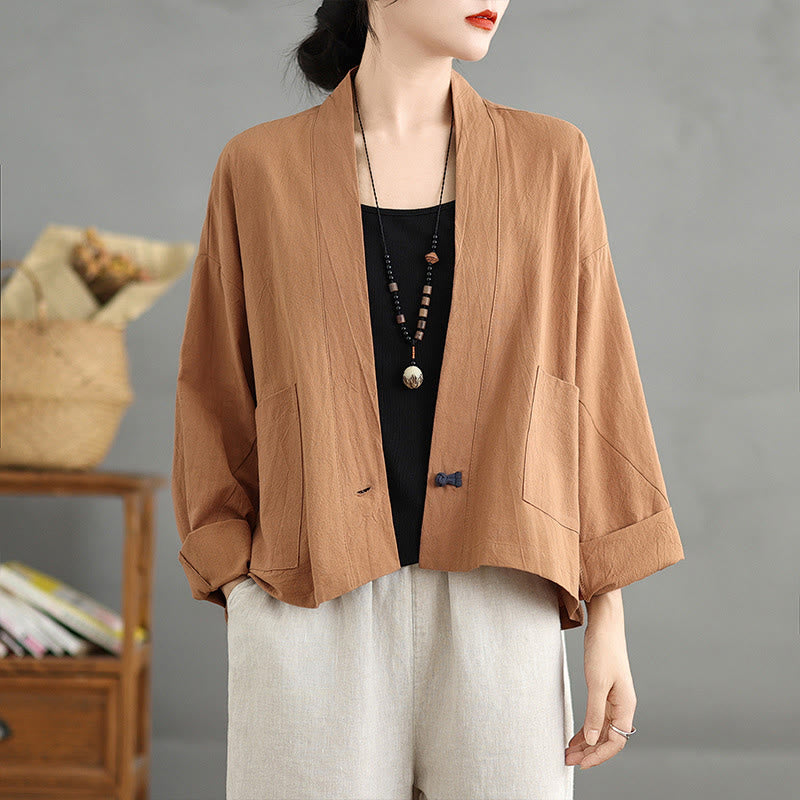 Buddha Stonesカジュアル ヴィンテージ 無地 長袖 オープンフロント カーディガン コットンリネン ジャケット ポケット付き - ペルー - US14、 UK/AU18、 EU46 (2XL) - image 0