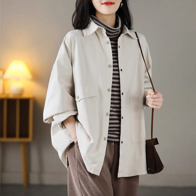 Buddha Stonesヴィンテージ カジュアル ピュアカラー ラペル レディース コットンジャケット ポケット付き - image 11