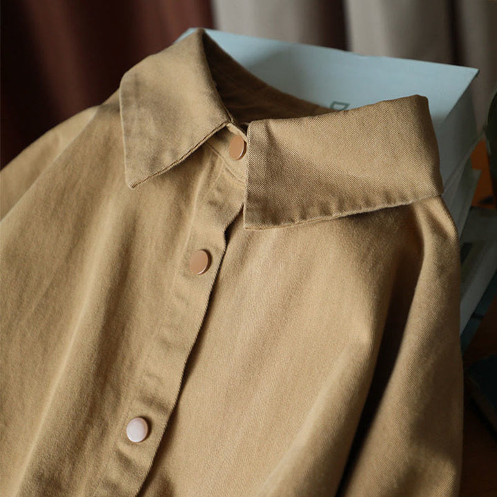 Buddha Stonesヴィンテージ カジュアル ピュアカラー ラペル レディース コットンジャケット ポケット付き - image 15