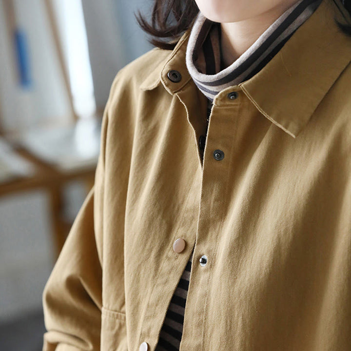 Buddha Stonesヴィンテージ カジュアル ピュアカラー ラペル レディース コットンジャケット ポケット付き - image 4